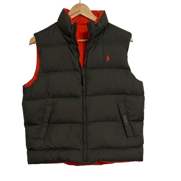 Polo Ralph Lauren Down Feather Reversible Puffer Vest Boys Green Orange 14/16